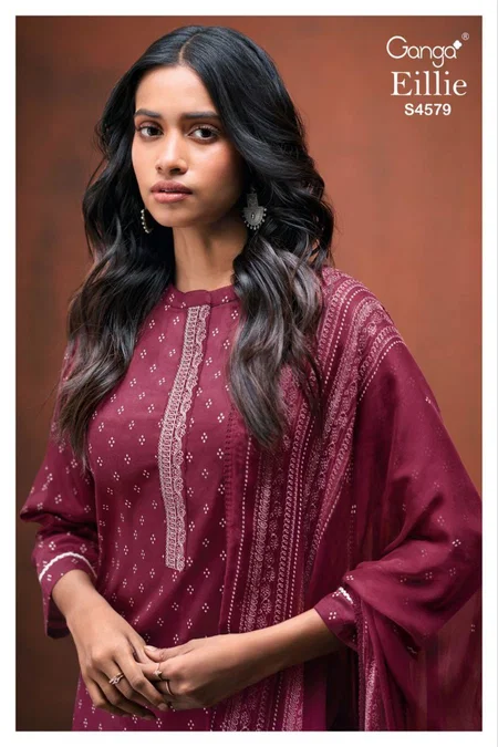 Eillie 4579 By Ganga Cotton Satin Printed Designer Salwar Suits Wholesalers In Surat